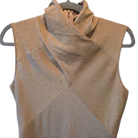 Ralph Lauren Black Label Metallic Gold Turtle Neck Midi Dress. Size M - Picture 4 of 11